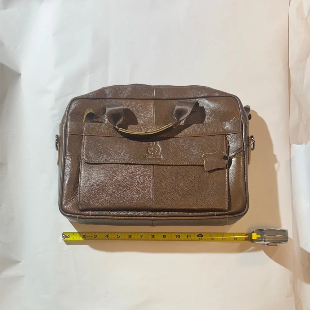 Schlatum Brown Leather Laptop Bag w/ Extra Shoulder Strap